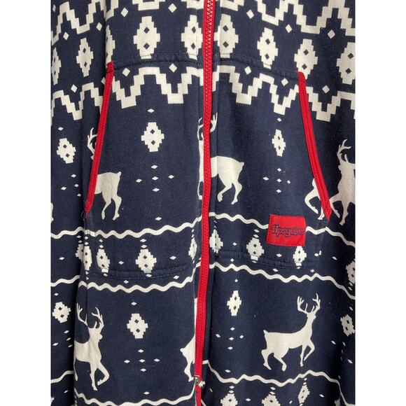 Tipsyelves Unisex Hooded Jumpsuit with Pockets Reindeer Fair Isle Full Zip XL - Picture 6 of 12